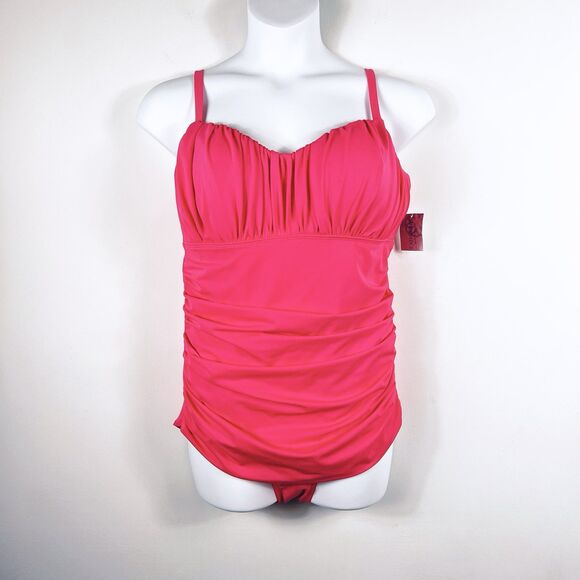 Catherines Size 20W One Piece Swimsuit Hot Pink Ruched Padded Slimming NEW *READ - Picture 11 of 11